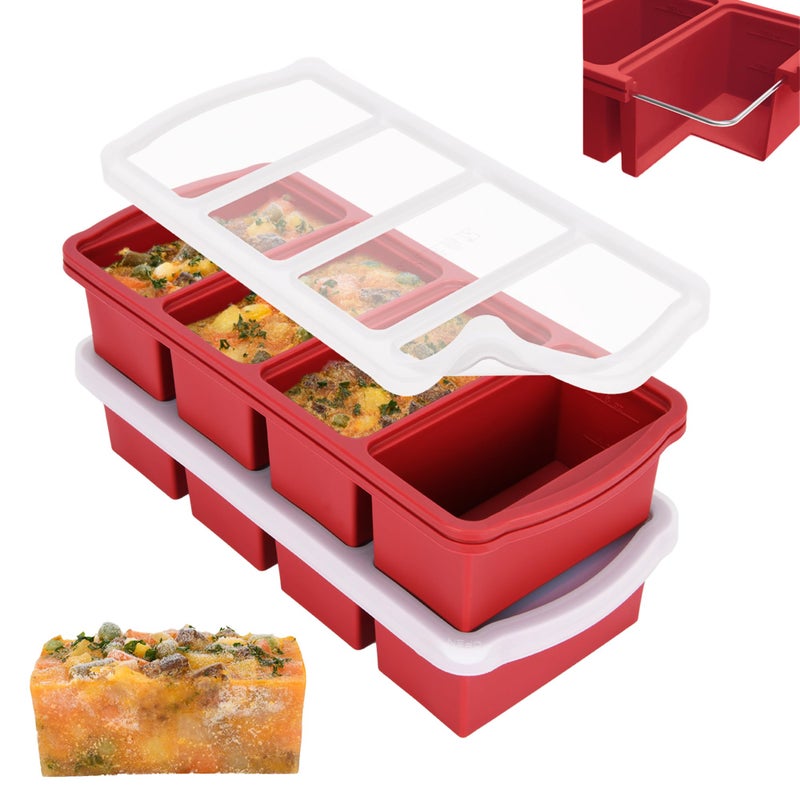 ZIP STANDING Silicone Freezer Trays with Lid,1-cup Soup Freezer Container large Ice Cube Molds with Reinforced Steel Ring Top for freezing Soup Sauce Broth Leftovers oven Dishwasher -Safe(2-Pack) - Image 1