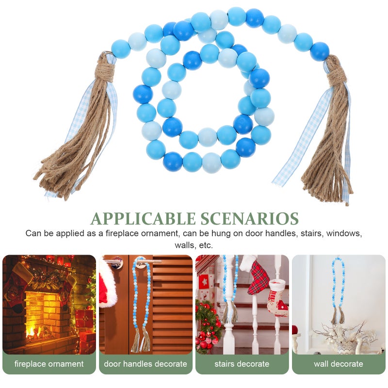 1Pc Pastoral Style Nature Wood Beads String with Tassel Hanging Decoration - Image 1