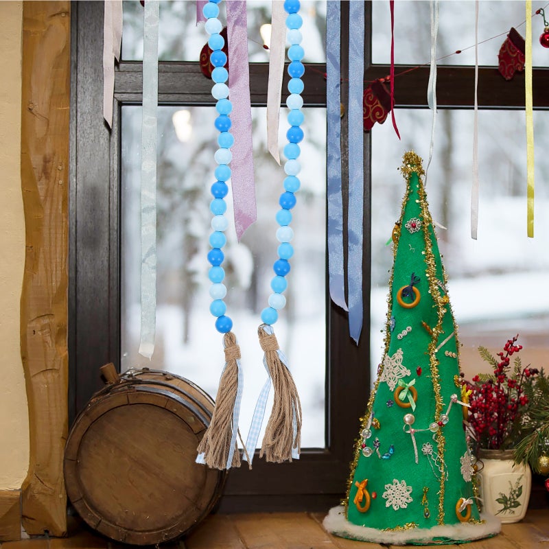 1Pc Pastoral Style Nature Wood Beads String with Tassel Hanging Decoration - Image 4