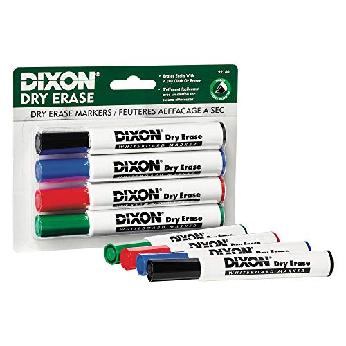 DIXON Dry Erase Markers, Wedge Tip, Pack of 4 Assorted Colors (92140) - Image 2