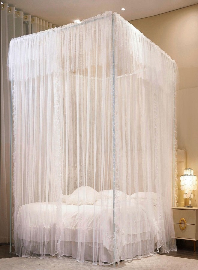 AIOOO 4 Corners Post Princess Curtains Bed Canopy for Girls 8 Panels Curtain- Double Layer Sheer Mesh Canopies Drapes Girls Room Decor (8P-White/White, 4P(43"x82") W+4P(43"x82") L/(King)) - Image 5