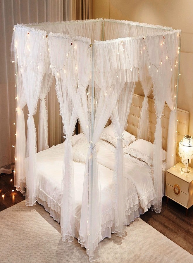 AIOOO 4 Corners Post Princess Curtains Bed Canopy for Girls 8 Panels Curtain- Double Layer Sheer Mesh Canopies Drapes Girls Room Decor (8P-White/White, 4P(43"x82") W+4P(43"x82") L/(King)) - Image 3