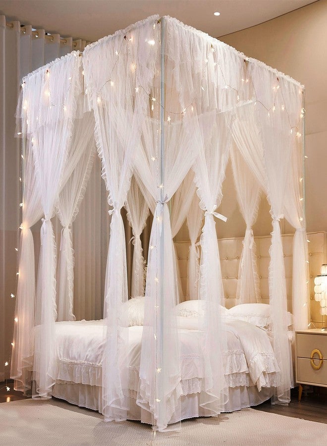 AIOOO 4 Corners Post Princess Curtains Bed Canopy for Girls 8 Panels Curtain- Double Layer Sheer Mesh Canopies Drapes Girls Room Decor (8P-White/White, 4P(43"x82") W+4P(43"x82") L/(King)) - Image 2