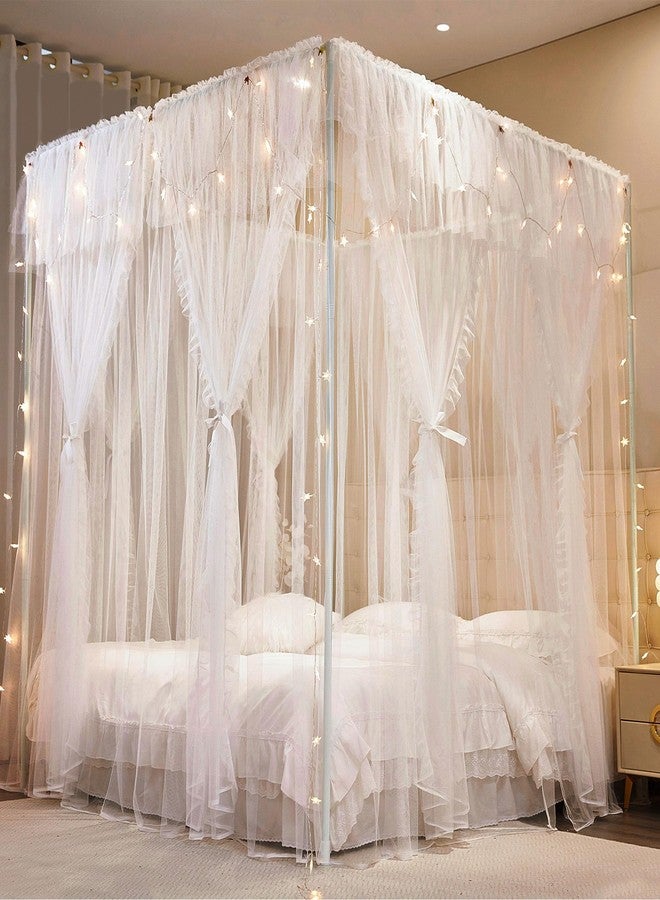 AIOOO 4 Corners Post Princess Curtains Bed Canopy for Girls 8 Panels Curtain- Double Layer Sheer Mesh Canopies Drapes Girls Room Decor (8P-White/White, 4P(43"x82") W+4P(43"x82") L/(King)) - Image 4
