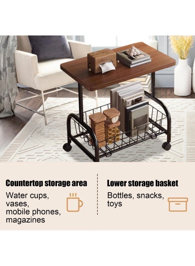 DubaiGallery Movable Coffee Table 2 Layer Cart Living Room Cart，2-Tier End Table/Bedside Table,Storage Table, Mid Century Modern Coffee Table with for Sofa Side Table - Image 5