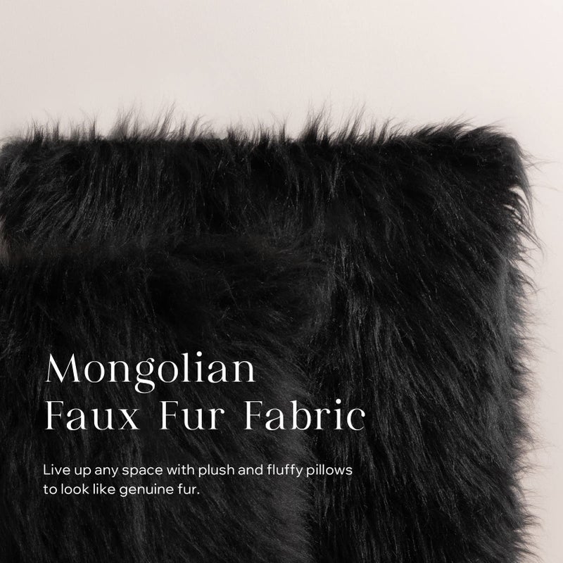 Phantoscope Pack of 2 Faux Fur Solid Throw Decorative Pillow Cover Cushion Covers Luxury Soft Halloween Decorative Pillowcase Fuzzy Pillow Covers for Bed/Couch, Black 18 x 18 Inches - Image 4