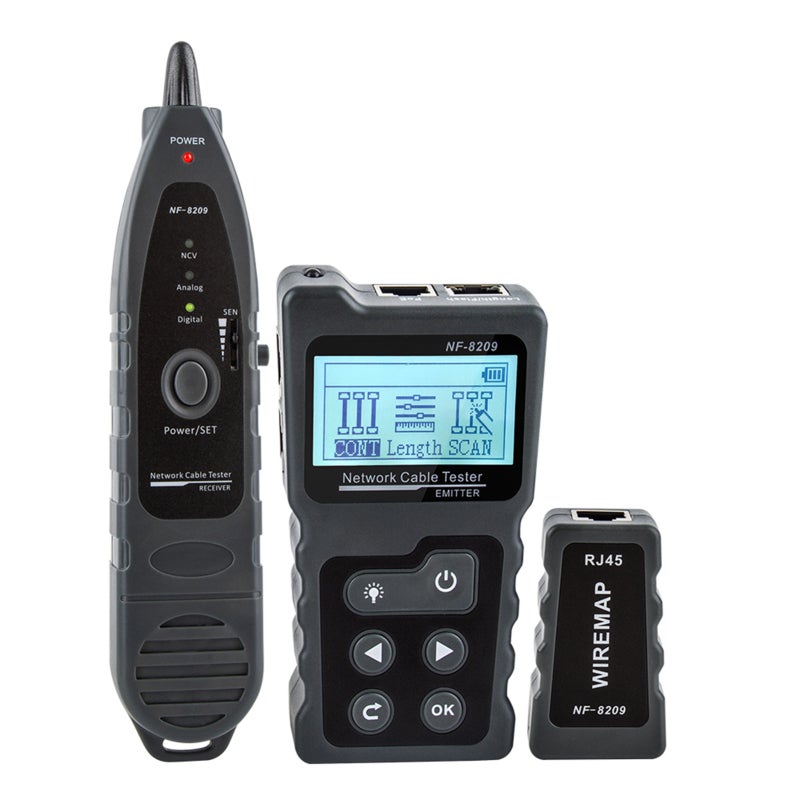 Network Cable Tester Kit Grey: Emitter Testing Function - Three Scan Modes Switchable Wire Tracker for Home Networking, Professional Wiring Maintenance - Image 1