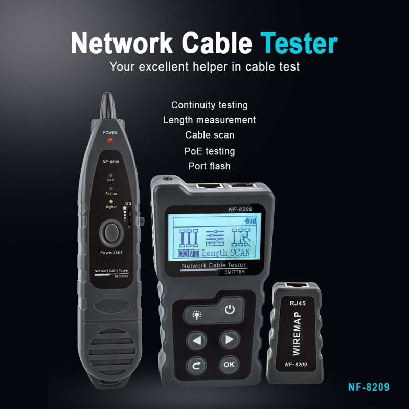 Network Cable Tester Kit Grey: Emitter Testing Function - Three Scan Modes Switchable Wire Tracker for Home Networking, Professional Wiring Maintenance - Image 2