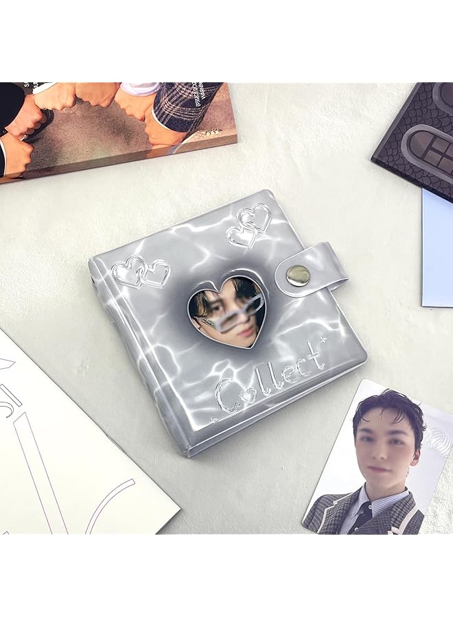 erorex Photocard Binder Portable Photocard Holder Mini Photo Album Trading Cards Albums Mini Photo Album Photocard Holder With 20 Count 3 Inches Pockets Grey Heart  - Image 3