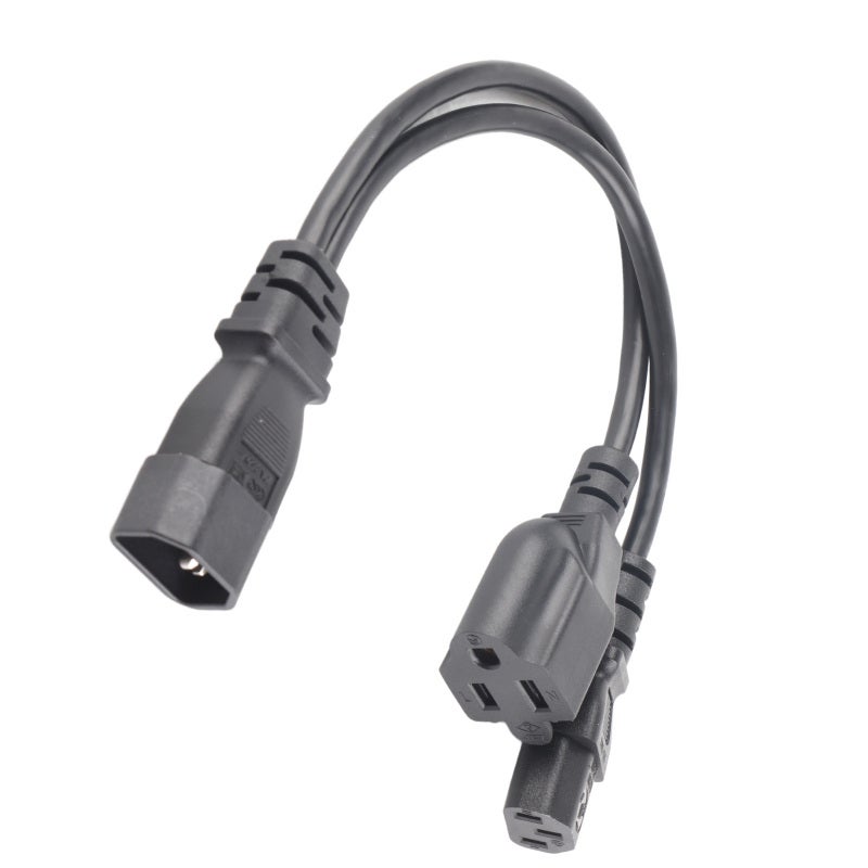سلك طاقة مقسم Y من C14 إلى C13 Nema 5-15R: تصميم 1 مدخل و 2 مخرجات، غلاف بولي كلوريد الفينيل مقاوم للاشتعال ومقاوم للماء، بناء متين ومُعزز للأجهزة الإلكترونية في المنزل والمكتب - Image 4