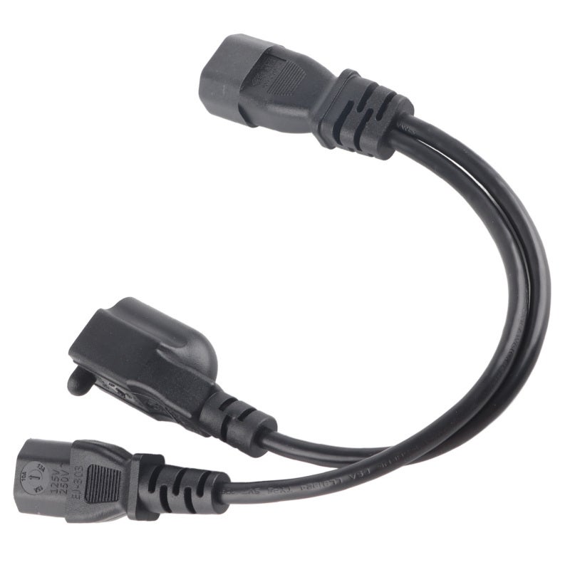 سلك طاقة مقسم Y من C14 إلى C13 Nema 5-15R: تصميم 1 مدخل و 2 مخرجات، غلاف بولي كلوريد الفينيل مقاوم للاشتعال ومقاوم للماء، بناء متين ومُعزز للأجهزة الإلكترونية في المنزل والمكتب - Image 3