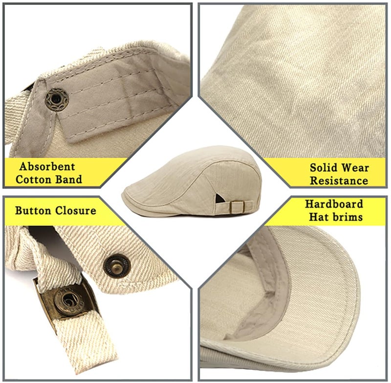 Xinveen Newsboy Hats for Men Flat Cap Cotton Adjustable Breathable Irish Cabbie Ivy Driving Hunting Hat Beige - Image 3