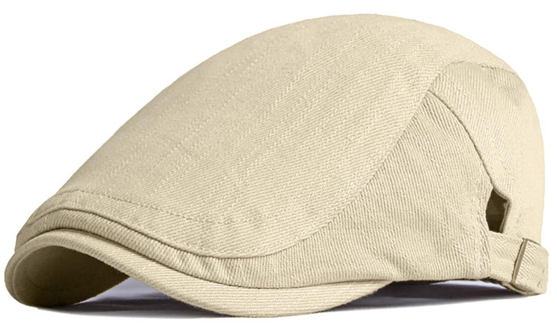 Xinveen Newsboy Hats for Men Flat Cap Cotton Adjustable Breathable Irish Cabbie Ivy Driving Hunting Hat Beige - Image 1