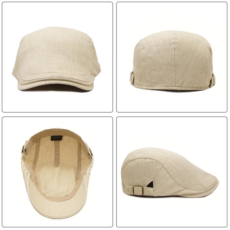 Xinveen Newsboy Hats for Men Flat Cap Cotton Adjustable Breathable Irish Cabbie Ivy Driving Hunting Hat Beige - Image 5