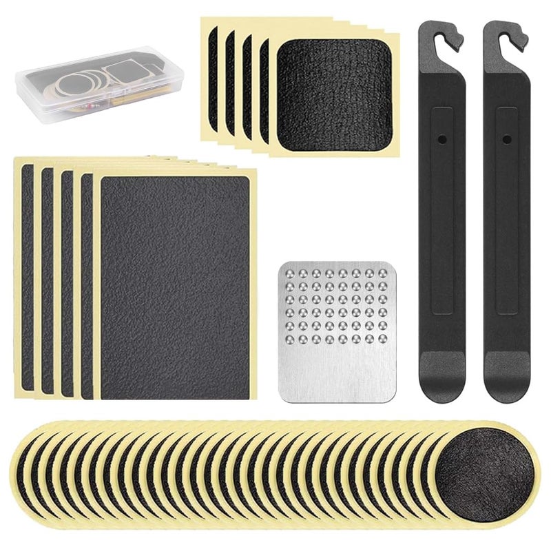 ELEPHANTBOAT® 40Pcs Self-Adhesive Bike Tire Repair Kit - Glueless Inner Tube Puncture Patches with Metal Rasp & Tire Levers for Road, Mountain & BMX Bicycles - Image 1