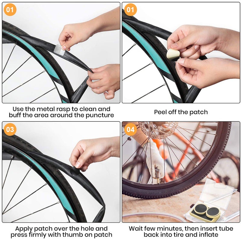 ELEPHANTBOAT® 40Pcs Self-Adhesive Bike Tire Repair Kit - Glueless Inner Tube Puncture Patches with Metal Rasp & Tire Levers for Road, Mountain & BMX Bicycles - Image 5