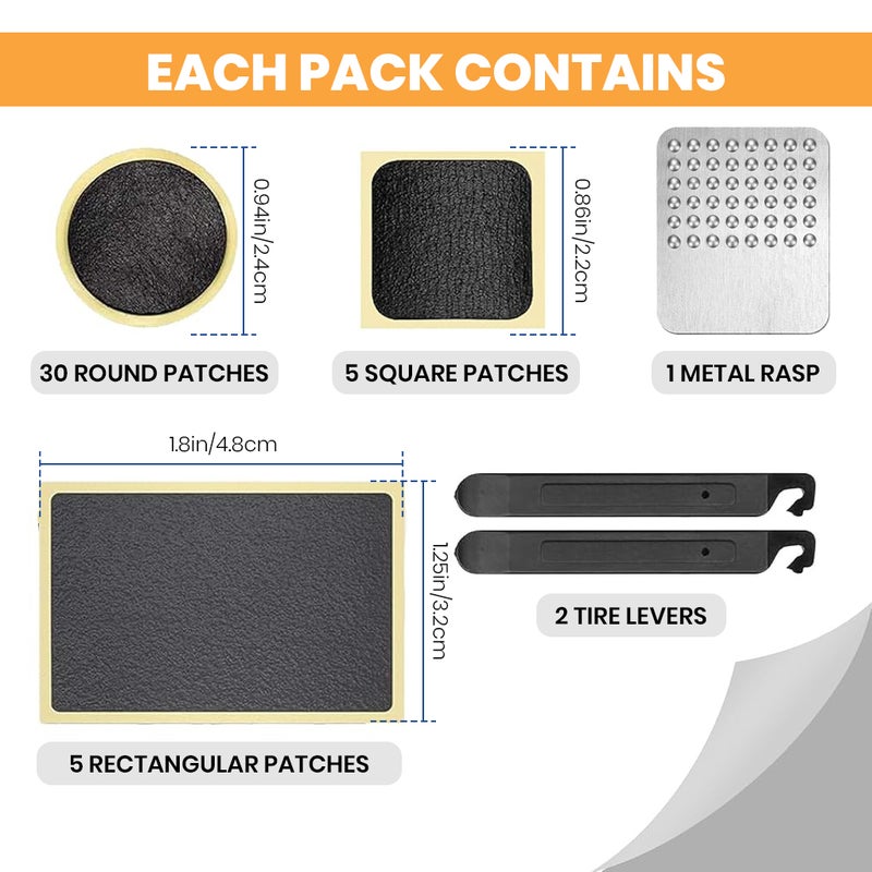 ELEPHANTBOAT® 40Pcs Self-Adhesive Bike Tire Repair Kit - Glueless Inner Tube Puncture Patches with Metal Rasp & Tire Levers for Road, Mountain & BMX Bicycles - Image 2