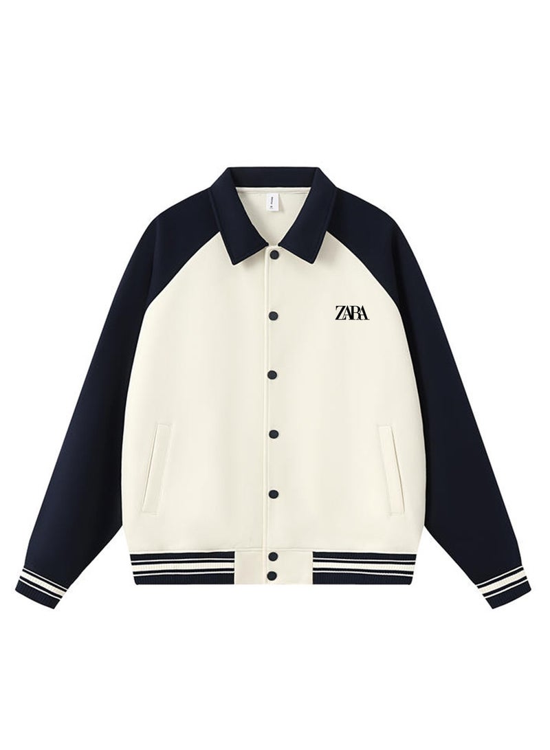 ZARA Color-Blocked Polo Collar Contrast Baseball Jacket - Image 3
