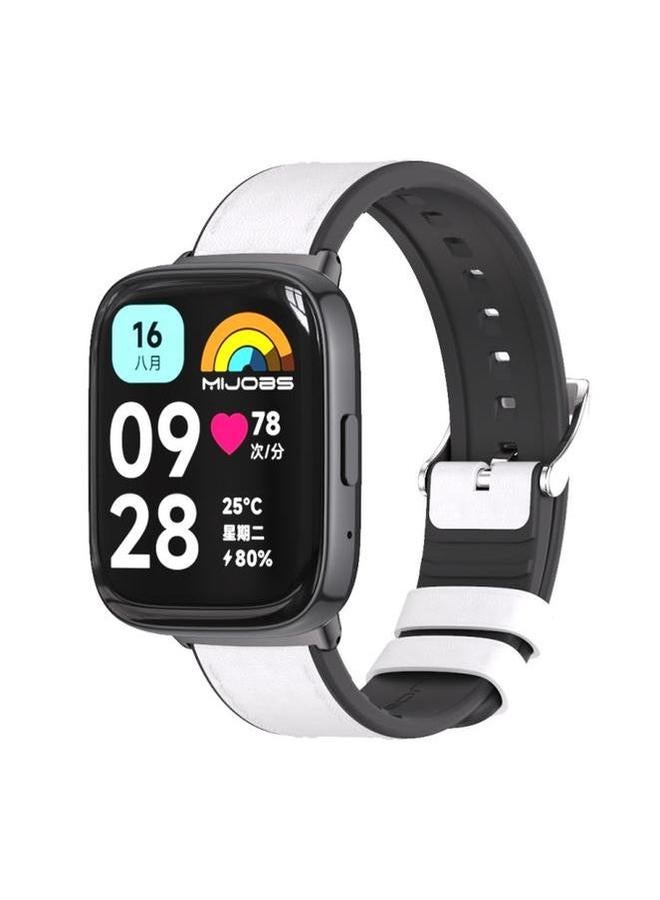 ميجواس لساعة Redmi Watch 3 Lite / Watch 3 Active Mijobs حزام ساعة من الجلد TPU باللون الأبيض والأسود