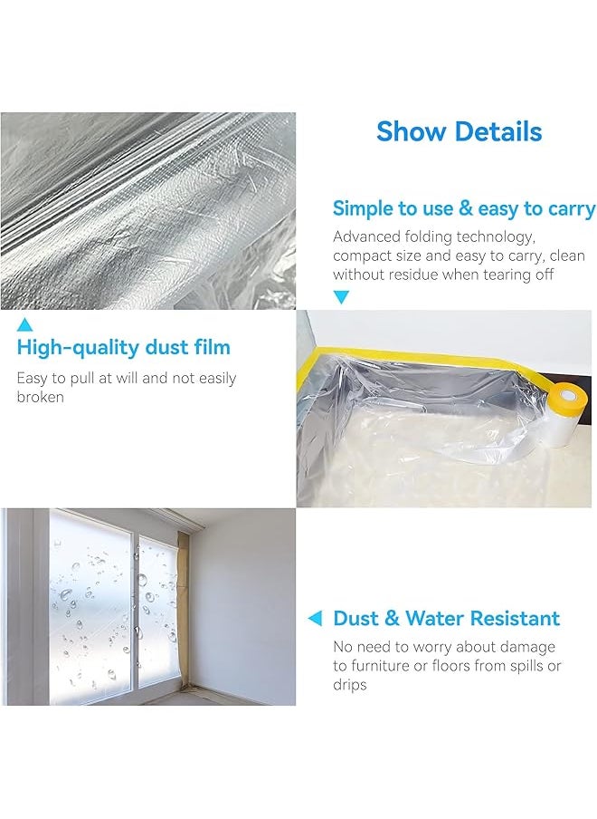 erorex - 6 Pack Dust Sheet Water Resistant Carpet Protector Film With Masking Tape Masking Film Recyclable Hard Film Dustproof Carpet Floor Protector For Painting Furniture Covering 180Cm*12M - Image 1