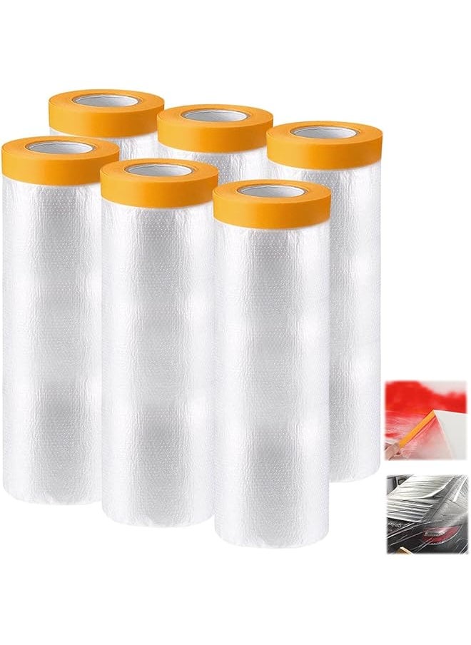 erorex - 6 Pack Dust Sheet Water Resistant Carpet Protector Film With Masking Tape Masking Film Recyclable Hard Film Dustproof Carpet Floor Protector For Painting Furniture Covering 180Cm*12M - Image 1
