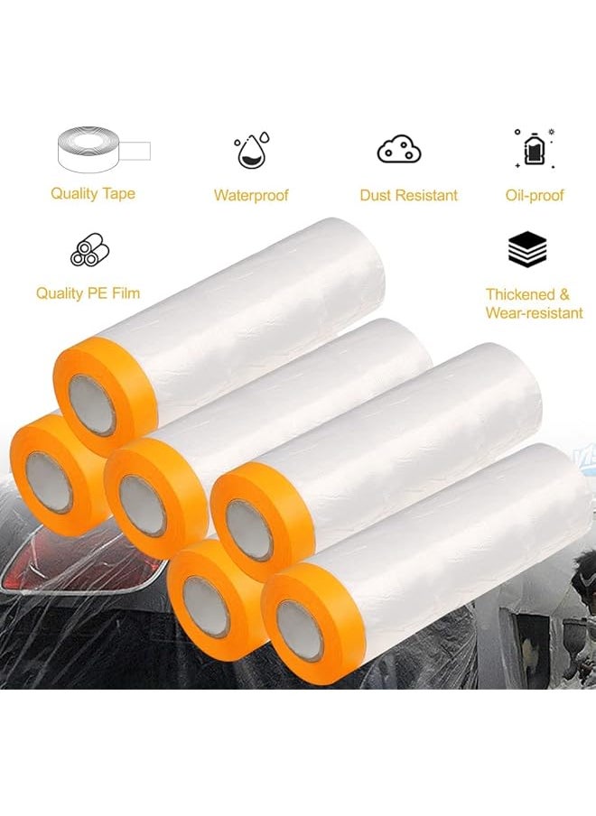 erorex - 6 Pack Dust Sheet Water Resistant Carpet Protector Film With Masking Tape Masking Film Recyclable Hard Film Dustproof Carpet Floor Protector For Painting Furniture Covering 180Cm*12M - Image 1