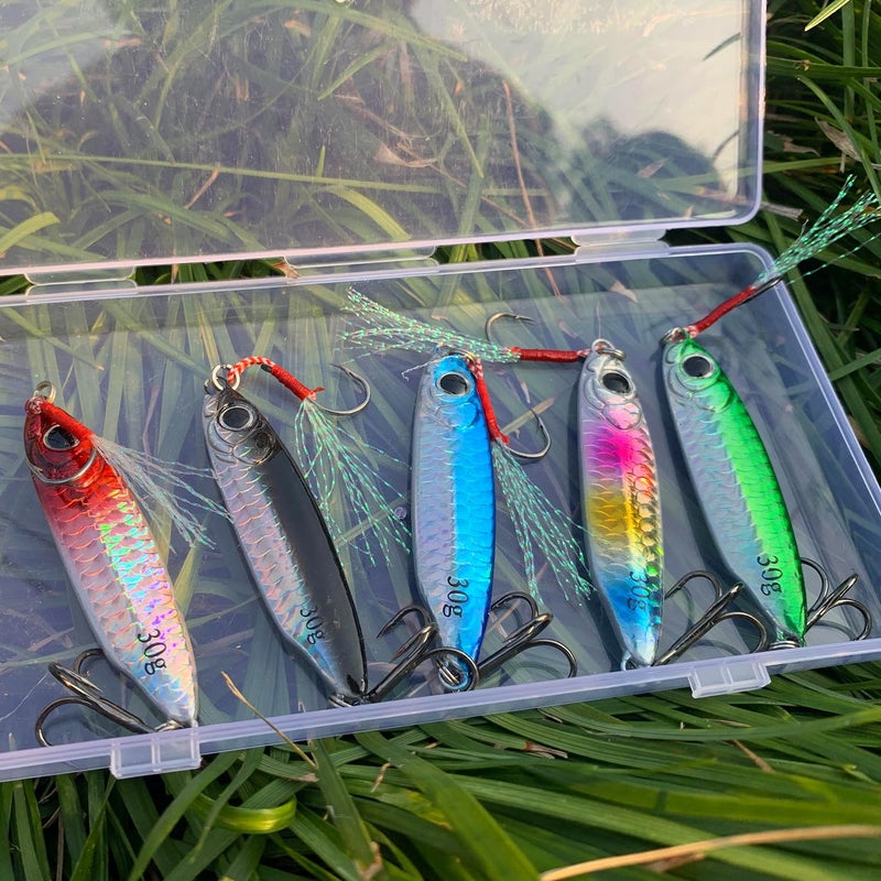 Tripquips Saltwater Jigs Fishing Lures with Ultra-Sharp Hooks, Saltwater Spoon Lure for Tuna Salmon Grouper, Sea Fishing Jigging Lure, Trolling Spoon for Bass Fishing-30g-5PCS - Image 5