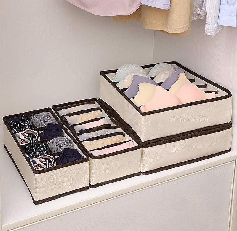 Luxula Foldable Storage Undergarments Cupboard Closet Organizer Collapsible Box Wardrobe Under Bed Drawer dividers for Clothes Hanky Socks Bra Socks and Baby Clothes Organizer Set of 4