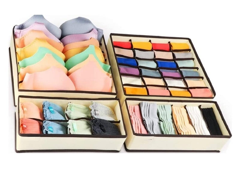 Luxula Foldable Storage Undergarments Cupboard Closet Organizer Collapsible Box Wardrobe Under Bed Drawer dividers for Clothes Hanky Socks Bra Socks and Baby Clothes Organizer Set of 4