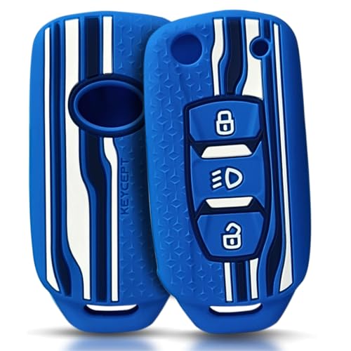 KEYCEPT Tristar Key Cover for Tata Tiago | Nexon | Altroz | Punch | Tigor | Zest | Curvv | Hexa | EV and Facelift for 3 Button flip Key. (Blue) - Image 1