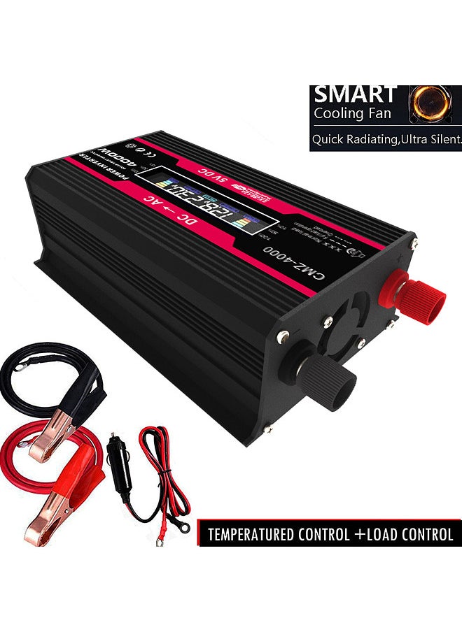 Generic - 4000W Peak Power Modified Sine Wave Inverter LED Display 300W Rated Power Inverter DC 12V to AC 220V Converter High Frequency Car Power Charger Inverter with 2 USB Port AC Socket - Image 1