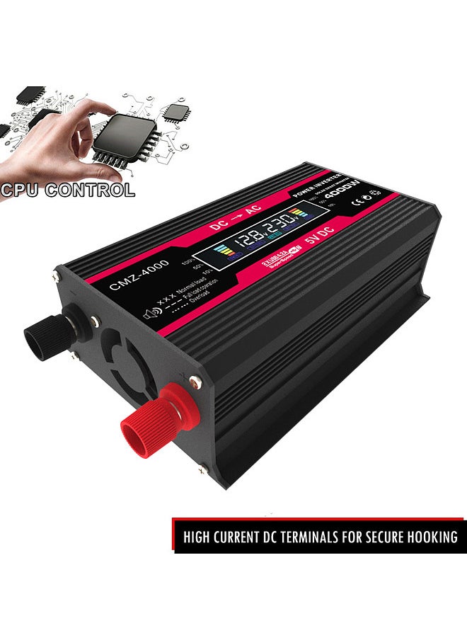 Generic - 4000W Peak Power Modified Sine Wave Inverter LED Display 300W Rated Power Inverter DC 12V to AC 220V Converter High Frequency Car Power Charger Inverter with 2 USB Port AC Socket - Image 1
