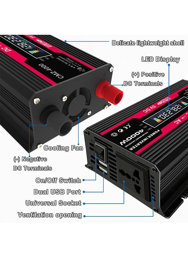 Generic - 4000W Peak Power Modified Sine Wave Inverter LED Display 300W Rated Power Inverter DC 12V to AC 220V Converter High Frequency Car Power Charger Inverter with 2 USB Port AC Socket - Image 1
