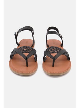 TOMS Women Lexie Leather Braid Flat Sandals, Black  - Image 3