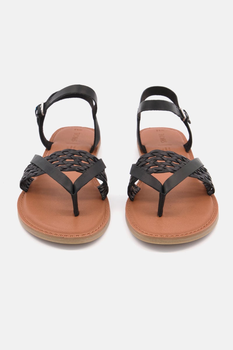 TOMS Women Lexie Leather Braid Flat Sandals, Black - Image 3
