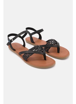 TOMS Women Lexie Leather Braid Flat Sandals, Black  - Image 1