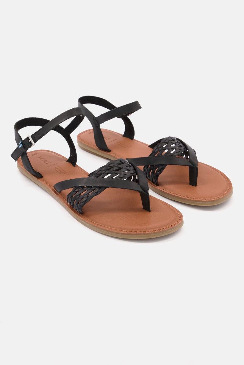 TOMS Women Lexie Leather Braid Flat Sandals, Black - Image 1