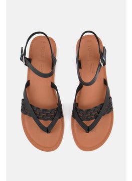 TOMS Women Lexie Leather Braid Flat Sandals, Black  - Image 4