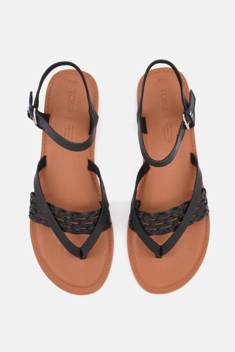 TOMS Women Lexie Leather Braid Flat Sandals, Black - Image 4