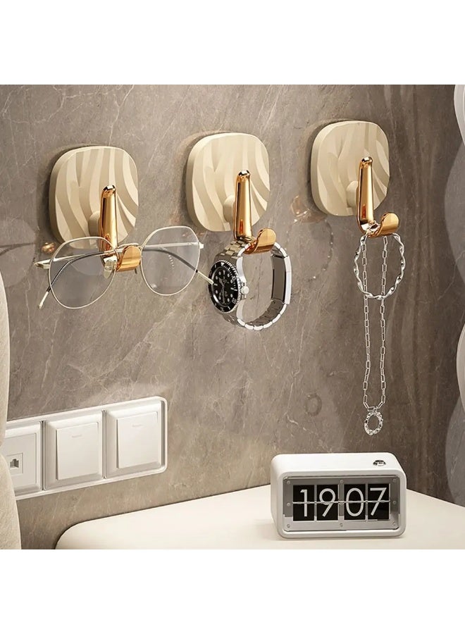 Adhesive Hooks No Drill, 4Pcs Heavy Duty Metal Wall Hooks Sticks for Hanging Towels Robes Coats Bags, Decorative Geometric Design for Home Bathroom Kitchen Entryway Bedroom - Image 3