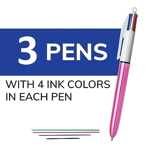 BIC 4 Color Shine Retractable Ballpoint Pen with 1.0 mm Point and Wide Barrel, 3-Count in Assorted Ink - Image 2