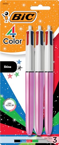 BIC 4 Color Shine Retractable Ballpoint Pen with 1.0 mm Point and Wide Barrel, 3-Count in Assorted Ink - Image 1