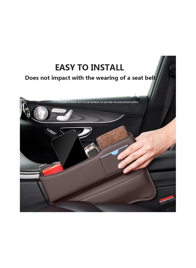 SYOSI Car Seat Gap Organizer, Front Seat Gap Filler Car Organizer Between Seats Leather Adjustable Multifunctional Car Organization Accessories for Phone, Sunglasses Money, Cards, Keys, Remote (Brown) - Image 3