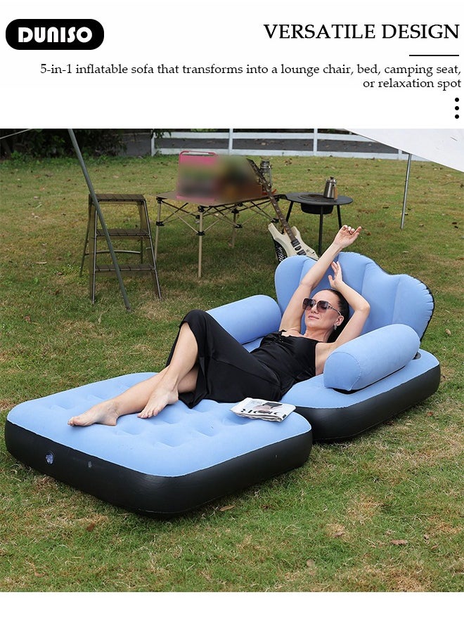 DUNISO - Folding Portable Inflatable Sofa Bed,5 in1 Inflatable Bed Lazy Sofa, Outdoor Portable Travel Air Sofa Bed, Wilderness Camping Sleeping Lounge Chair,Waterproof Inflatable Bed, for Travelling, Outdoor, Camping, Hiking, Beach Parties, Picnic - Image 1