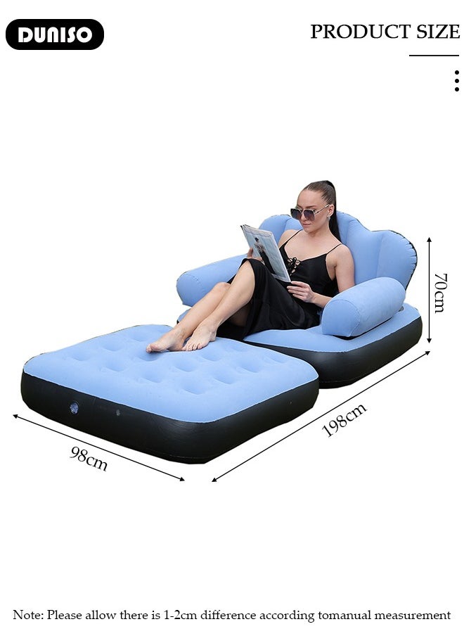 DUNISO - Folding Portable Inflatable Sofa Bed,5 in1 Inflatable Bed Lazy Sofa, Outdoor Portable Travel Air Sofa Bed, Wilderness Camping Sleeping Lounge Chair,Waterproof Inflatable Bed, for Travelling, Outdoor, Camping, Hiking, Beach Parties, Picnic - Image 1