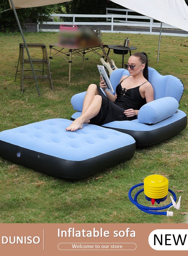 DUNISO Folding Portable Inflatable Sofa Bed,5 in1 Inflatable Bed Lazy Sofa, Outdoor Portable Travel Air Sofa Bed, Wilderness Camping Sleeping Lounge Chair,Waterproof Inflatable Bed, for Travelling, Outdoor, Camping, Hiking, Beach Parties, Picnic - Image 1