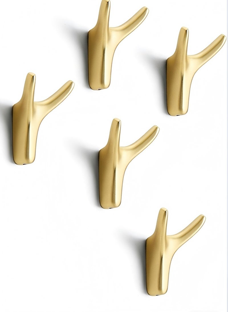 5 قطع من خطافات المناشف، وخطافات حائط ذهبية، وخطاف معدني على شكل فرع، وخطاطيف باب شديدة التحمل، وخطاف معطف أنيق، وخطاطيف باب لاصقة لتعليق المناشف والقبعات والحقائب والملابس في الحمام وغرفة النوم والمطبخ - Image 1