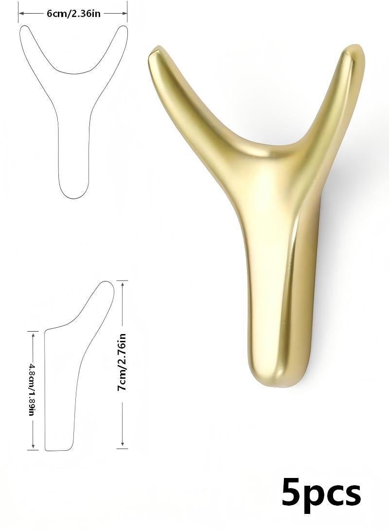 5 قطع من خطافات المناشف، وخطافات حائط ذهبية، وخطاف معدني على شكل فرع، وخطاطيف باب شديدة التحمل، وخطاف معطف أنيق، وخطاطيف باب لاصقة لتعليق المناشف والقبعات والحقائب والملابس في الحمام وغرفة النوم والمطبخ - Image 5