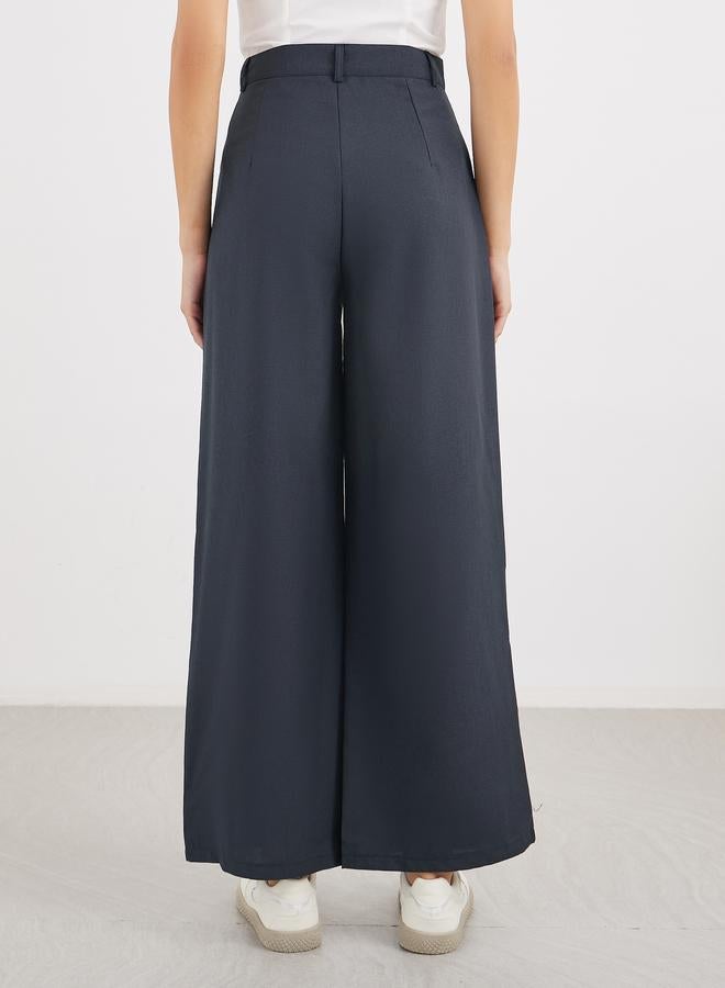 Styli Solid Pleated Wide Leg Pants - Image 4