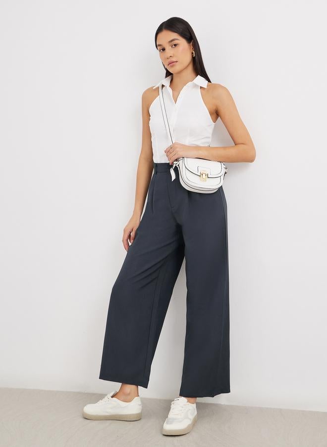 Styli Solid Pleated Wide Leg Pants - Image 1